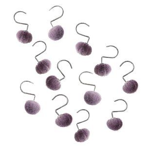 12-pc Wild Sage Rochell Faux Fur Pom Pom Shower Curtain Hooks MAUVE ORCHID color